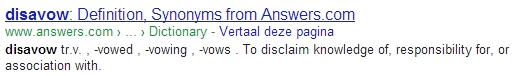 Disavow - wat is dat? Definitie disavow uit Answers.com