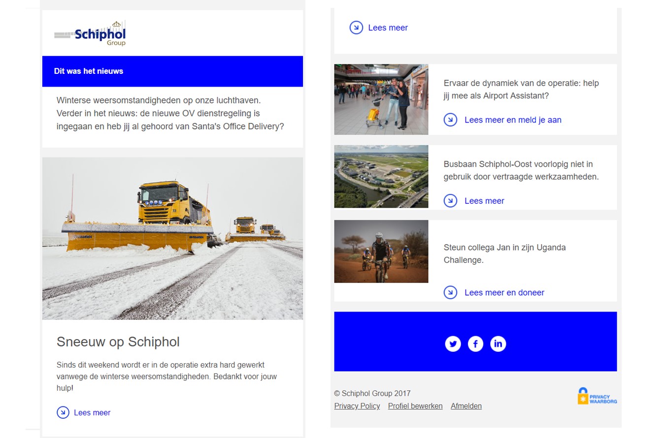 Interne nieuwsbrief Schiphol Group intranet